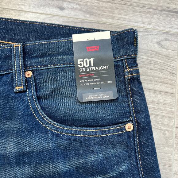 Levi's Premium 501 '93 Straight Fit Men's Dark Wash Jeans Size W36 L34 - Picture 7 of 14